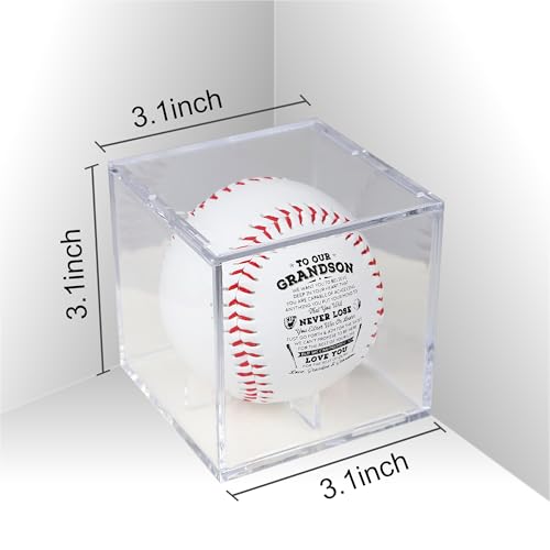 SYNGUCK Baseball Gift for Grandson-Clear Acrylic Display Case-Heartfelt Grandparents to Grandson Baseball with Inspirational Message - Perfect Birthday, Graduation Gift - style: Love,grandpa&grandma