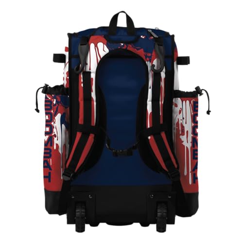 Boombah Superpack Hybrid Rolling Bat Bag - Wheeled & Backpack Version - Graffiti Drip - Multiple Color Options - color: Navy/Red/White