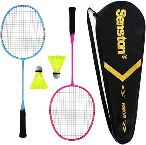 Senston Lightweight Beginner Badminton Set with 2 Rackets, 2 Shuttlecocks, Carry Bag - color: Red and Blue