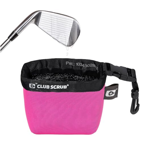 Club Scrub Golf Club and Golf Ball Cleaning Bag, Waterproof Clean Face Technology Liner, Detachable Clip, Machine Washable, Cleans Club Grooves, Dry Exterior (Neoprene or Microfiber Option Available) - color: Pink, style: Neoprene
