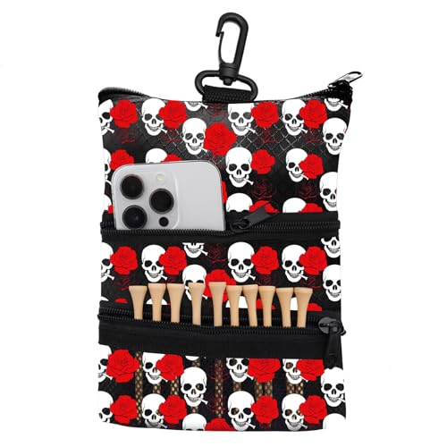 Amy Sport Golf Bag Accessories Valuables Pouch Bags Multi Pocket Zipper Hook with 10 Pcs Wood Golf Tees for Men Women - color: Rose
