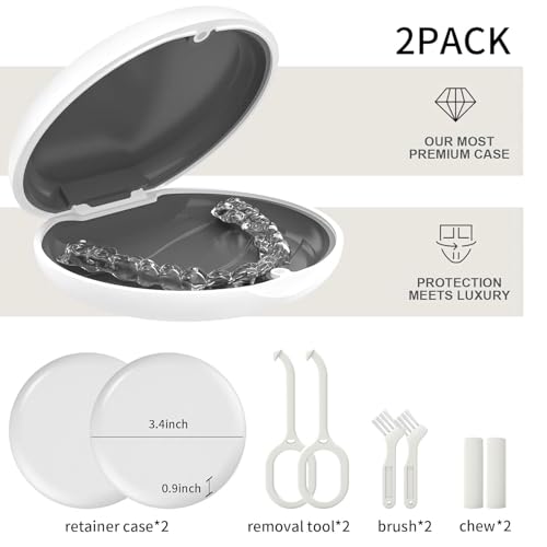 2 Pack Retainer Case, Compatible with Invisalign, Slim Aligner Case with Removal Tool, Aligner Seaters & Brush, Pocket Size Secure Magnetic Closure for Travel - White - color: 2 Pack - White