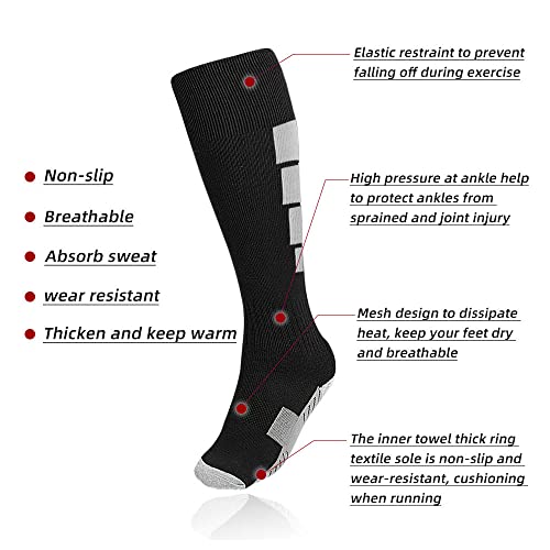 ZEPOHCK Kids Athletic Soccer Socks, 2 Pairs Knee High Socks for Youth Boys Girls for Shoe Size 3-6.5 / Ages 6-12