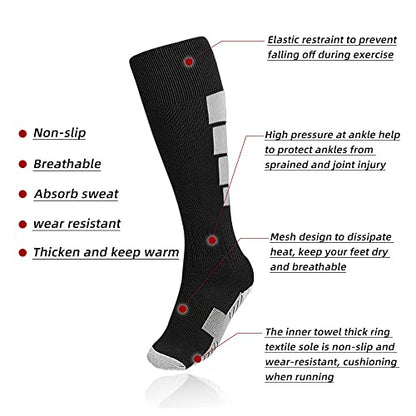 ZEPOHCK Kids Athletic Soccer Socks, 2 Pairs Knee High Socks for Youth Boys Girls for Shoe Size 3-6.5 / Ages 6-12
