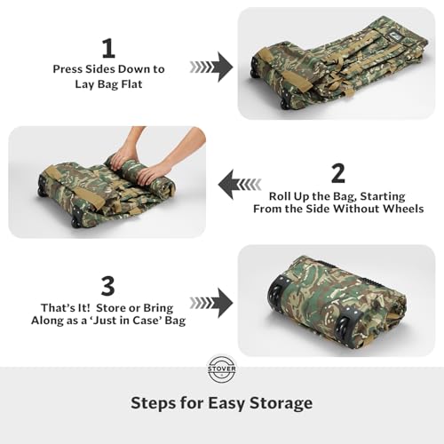 STOVER 45/80/100L Rolling Duffel Bag with Wheels, X-Large Durable Travel Duffle + Toiletry Bag, Heavy Duty, Packable with Shoulder Straps- Use as Luggage or Backpack (Camouflage) - color: Camouflage
