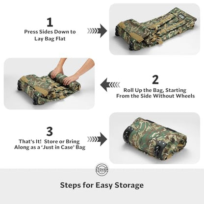 STOVER 45/80/100L Rolling Duffel Bag with Wheels, X-Large Durable Travel Duffle + Toiletry Bag, Heavy Duty, Packable with Shoulder Straps- Use as Luggage or Backpack (Camouflage) - color: Camouflage