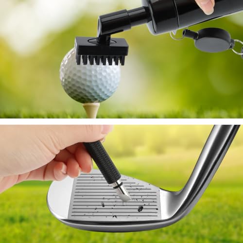 2Pack Golf Club Cleaner Brush,Golf Groove Sharpener Tool Golfs Club Brush with Retainer Clip and Squeeze Water Bottle,Holds 5 Ounces of Water,Essentials Golfs Accessories