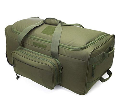 Heavy-Duty X-Large Military Tactical Wheeled Rolling Duffel Trolley Bag For Deployment Traveling Camping Sporting - color: Green
