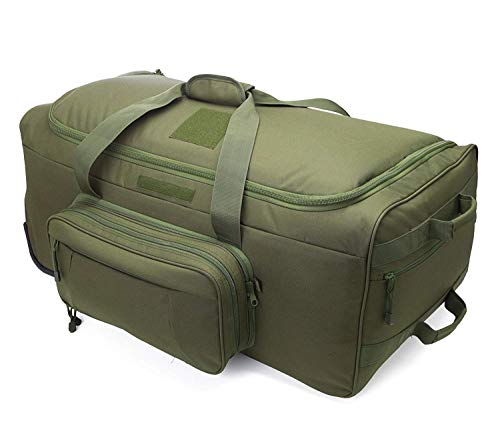 Heavy-Duty X-Large Military Tactical Wheeled Rolling Duffel Trolley Bag For Deployment Traveling Camping Sporting - color: Green