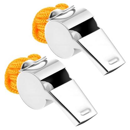 2 Pack Sports Whistle Stainless Steel Coach Whistle with Lanyard Loud Crisp Sound Referee Whistles for Football Basketball Soccer School Referees Coaches Lifeguard Emergency