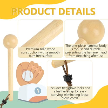 Baseball Glove Break-in Kit, 6-Piece Set with 1 Wooden Solid Construction Glove Mallet, 2 Elastic Wraps, 2 Locks, 1 Plastic Practice Ball - Baseball Hammer for Adult & Youth Glove Break-in and Shaping - size: Only Baseball Glove Mallet