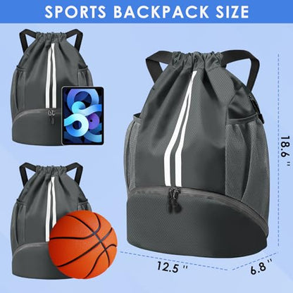 BROTOU Soccer Bags, Football Backpack, Volleyball Bag, Drawstring Backpack with Ball and Shoe Compartment, Football bags for Equipment Swim Gym Bag - color: Dark Gray