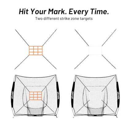 Ativafit 7x7 Baseball Practice Net - Portable Pitching & Batting Training Net with Hung Net*2 - Easy Setup Baseball Net - Includes, Practice Balls*3, Batting Tee*1, Carry Bag*1 - color: BLACK