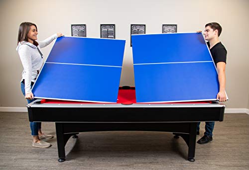 Hathaway Maverick 7 Foot Pool Table with Table Tennis Top – with Accessories for Both Games – Space-Saving Ping Pong and Pool Table Combo for Families – Matte Black Finish - color: Black with Red Felt