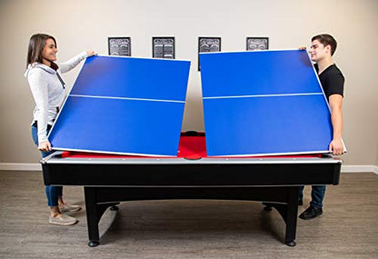Hathaway Maverick 7 Foot Pool Table with Table Tennis Top – with Accessories for Both Games – Space-Saving Ping Pong and Pool Table Combo for Families – Matte Black Finish - color: Black with Red Felt