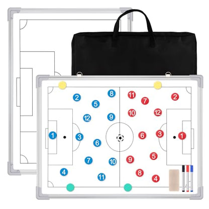 Dunzoom 24" x 18" Soccer Magnetic Coaching Board Double-Sided Dry Erase Tactics Whiteboard, Portable Tactical Board Equipped with Magnet Numbers, Marker Pen, Eraser and Zipper Bag