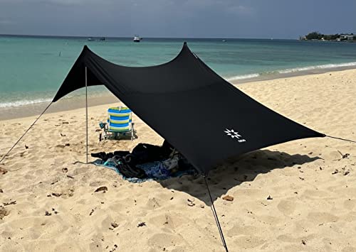 Neso Portable Beach Tent Sun Shelter with Sand Anchor - Lightweight Beach Shade Canopy - Easy Setup for Family Outings - Patented Reinforced Corners - UPF 50+ Sun Protection - 7 x 7ft - Black - color: Black
