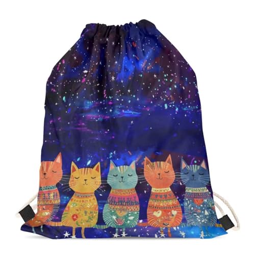 Mumeson Cat Starry Sky Backpack Cinch Sack String Travel Drawstring Bag Storage Pouch Pig Gifts for Women Girls Kids - color: Cat Starry Sky