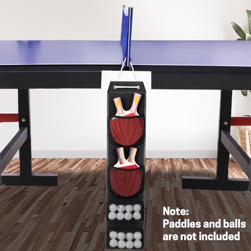 VISEMAN Ping Pong Storage Rack, Table Tennis Racket Holder Wall Mount Organizer for 4 Paddles and Balls - color: Long Black