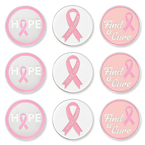 PinMart’s Mix Bundle Pack of 9 Golf Ball Markers - Golf Accessories for Men and Women – United States Eagle and American Flag Magnetic Ball Markers Set of 9 - color: Breast Cancer Awareness Pink/White