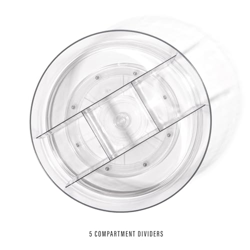 BINO Plastic Round Turntable Organizer with 5 Compartments - Clear | Spinning Divided Turntable Container | Rotating Organizer Storage for Bottle Condiments Fridge Kitchen Counter Pantry Bathroom