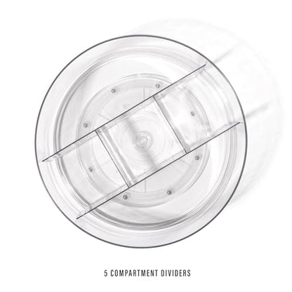 BINO Plastic Round Turntable Organizer with 5 Compartments - Clear | Spinning Divided Turntable Container | Rotating Organizer Storage for Bottle Condiments Fridge Kitchen Counter Pantry Bathroom
