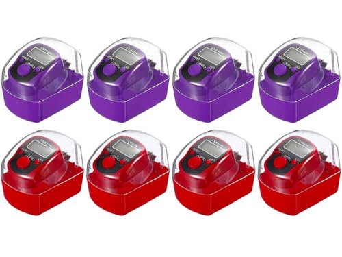 8PCS Electronic Finger Counter, LED Electronic Handheld Tally Counter, 5-Digit Counters Clicker with Box, Lap Track Handheld Counter, for Golf Sports Fitness Exercise Warehouse (Purple, Red)