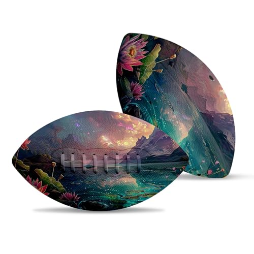 American Football, Official Size 11.9 x 7.3 Inch, Premium Composite Leather High-Grip Ball with Pro-Style Lacing, Unique Prints for Training, Games & Gifts - color: Sunset Lotus