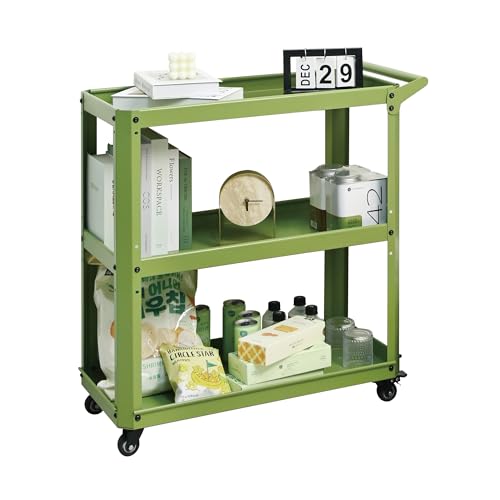 3 Tier Rolling Tool Cart with Lockable Silent Wheels, 330 LBS Capacity, Metal Service Cart for Home, Garage, Warehouse, Workshop - color: Green