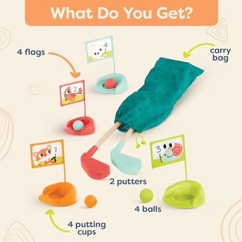 B. toys – Wooden Golf Set for Toddlers with Storage Bag – Sports & Outdoors Pretend Play Toy – 15 Pieces Set – 3+ Years - style: Wooden Golf Set