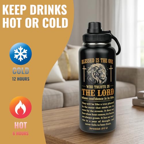 Christian Gifts for Men Insulated Stainless Steel Water Bottle 32 oz, Lion Faith Design Tumbler With Lid, Gift for Dad Husband Birthday Fathers Day, Mens Christian Gifts - color: Christian
