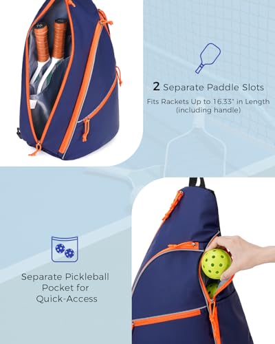 sportsnew Pickleball Bag for Men Women, Pickleball Sling Bag with Separate Paddle & Ball Compartment, Fence Hook, Phone Pocket for Quick Access, Waterproof Pickleball Backpack, Patent Pending - color: Navy Blue