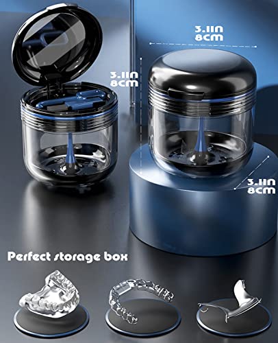 MURRI&MURRDI Retainer Case, Denture Bath Box with Strainer Basket, Mouth Guard Case Braces Cleaner Cup Cute Denture Holder Nightguard Storage Soak Container for Travel (Black)