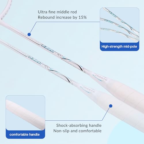 Badminton Rackets,Badminton Racket Set,Both Offensive and Defensive,Composite Carbon Ultra Light 82g Professional Training Racket,Including 2 Rackets,2 Shuttlecocks,and 1 Bag - color: 021-white