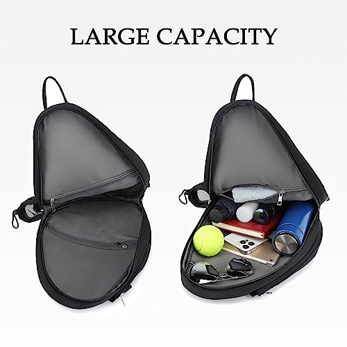 Rejolly Tennis Racket Sling Bag for Women Men Quilted Water Resistant Racquet Cover One Shoulder Crossbody Bag for 2 Tennis Rackets, Pickleball Paddles, Badminton Racquet - color: New Black