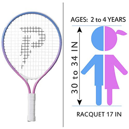 17" Kids Tennis Racket Best Starter Kit for Kids Age 4 and Under with Shoulder Strap Bag and Mini Tennis Racket Toddler Tennis Raquet - color: 17 inch Pink