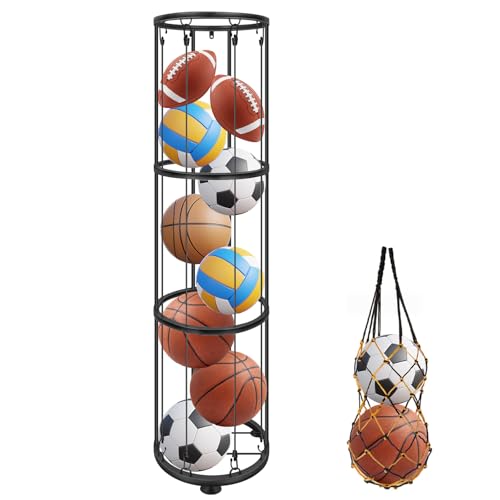 3 Layer Vertical Ball Storage Rack, Basketball Holder Wall Mount, Cage for Football, Volleyball, Sports Organizer for Kids Room, Garage, Home