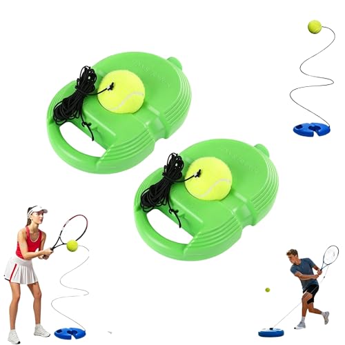 2026 Tennis Balls Training Baseboard, Tennis Rebounder with Weighted Base, Tennis Trainer Balls with String, Portable Tennis Trainer for Home, Tennis Practice Kit for Backyard - color: Green_2pcs