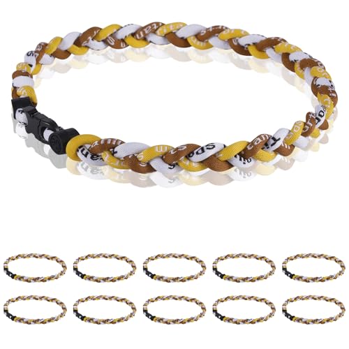 12 Pack Baseball Necklace 18inch, Team Gift for Baseball Funs, Three Braided Titanium Tornado Rope Design, with Muti - Color for Pick - color: Brown-Yellow-White