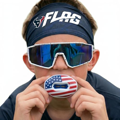 Oral Mart Flag Football Mouth Guard with 3D LipFit Design for Kids - Youth Football Mouthguard (No Boil) Cool Instant Fit Lip Guard Mouthpiece for Braces (Detachable Helmet Strap Included) - color: American Flag