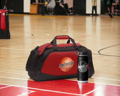 Personalized Basketball Duffel Bag Set Engraved Water Bottle | Coach Design Name Number Player Boys Girls Birthday Christmas - color: Red/Black, size: Bag Only, style: Player