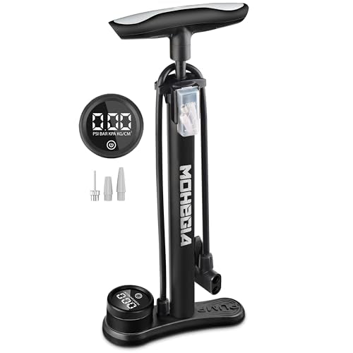 MOHEGIA Bike Floor Pump with Gauge: Air Bicycle Pump with High Pressure 160 PSI,Fits Schrader and Presta Valve -Inflator with Ball Pump Needles for MTB Road Bike, Ball, Balloon, Inflatables - color: Digital Gauge/black