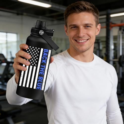 Fufandi Police Officer Gifts - Academy Graduation Gifts for Police -Birthday Fathers Day Gift for Dad, Men, Policeman - Polices Water Bottle 32oz - color: Police Black