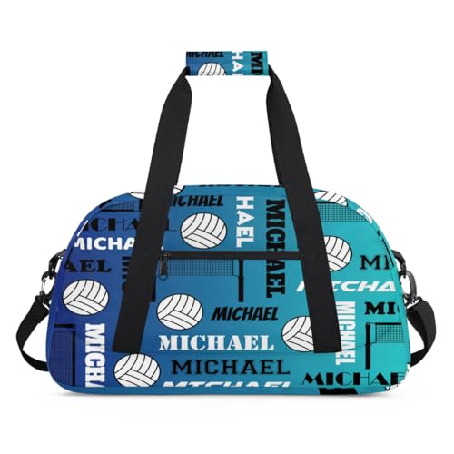 Custom Volleyball Gym Bag Duffel Bag for Women Men, Personalized Name Sport Bag Overnight Bags Customized Travel Weekender Bag, Blue - color: Blue