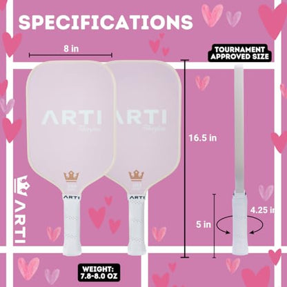 ARTI Pickleball Paddles Set of 2-USAPA Approved Fiberglass Surface Pickleball Set,2 Pickleball Rackets, 4 Balls and 1 Portable Carry Bag - color: Valentine