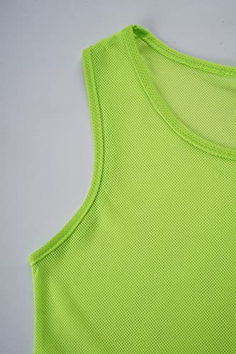 12 Pack（1-12） Numbered Pinnies/Soccer Training Bibs/Basketball Jerseys for Kids,Youth and Adults - color: 1-12 Neon Green, size: Large