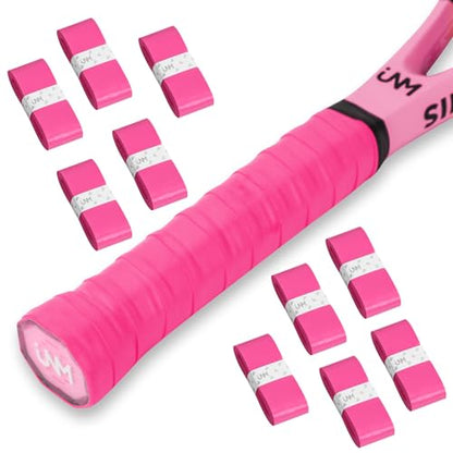 10 Pack Tennis Racket Grip Tape, Anti-Slip Tennis Overgrip, Precut Sweat-Absorbing Tennis Grip for Badminton, Pickleball, Tennis - color: Fluorescent Pink