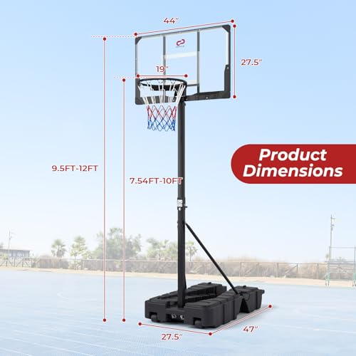 Goplus Foldable Basketball Hoop, 10 FT Stepless Adjustable Basketball Goal System w/Fillable Base, Wheels & Shatterproof PC Backboard for Adults, Indoor Outdoor Portable Basketball Stand for Backyard