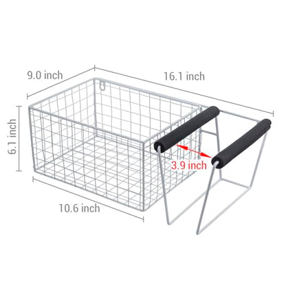 MyGift 16 Inch Wall Mounted Metal Pickleball Paddle Rack and Storage, Hanging Equipment Organizer with Racket Holder and Basket for Balls - color: White