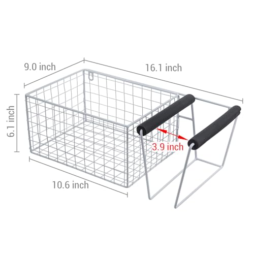 MyGift 16 Inch Wall Mounted Metal Pickleball Paddle Rack and Storage, Hanging Equipment Organizer with Racket Holder and Basket for Balls - color: White